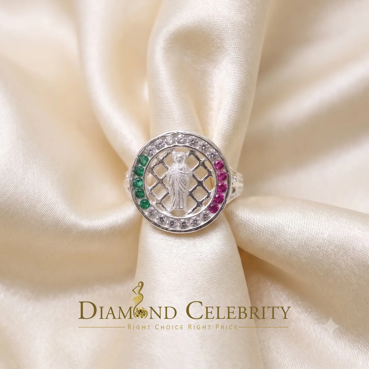 DiamondCelebritees Religious White 925 Sterling Silver Cubic Zirconia St. Jude Women's Ring Size 7