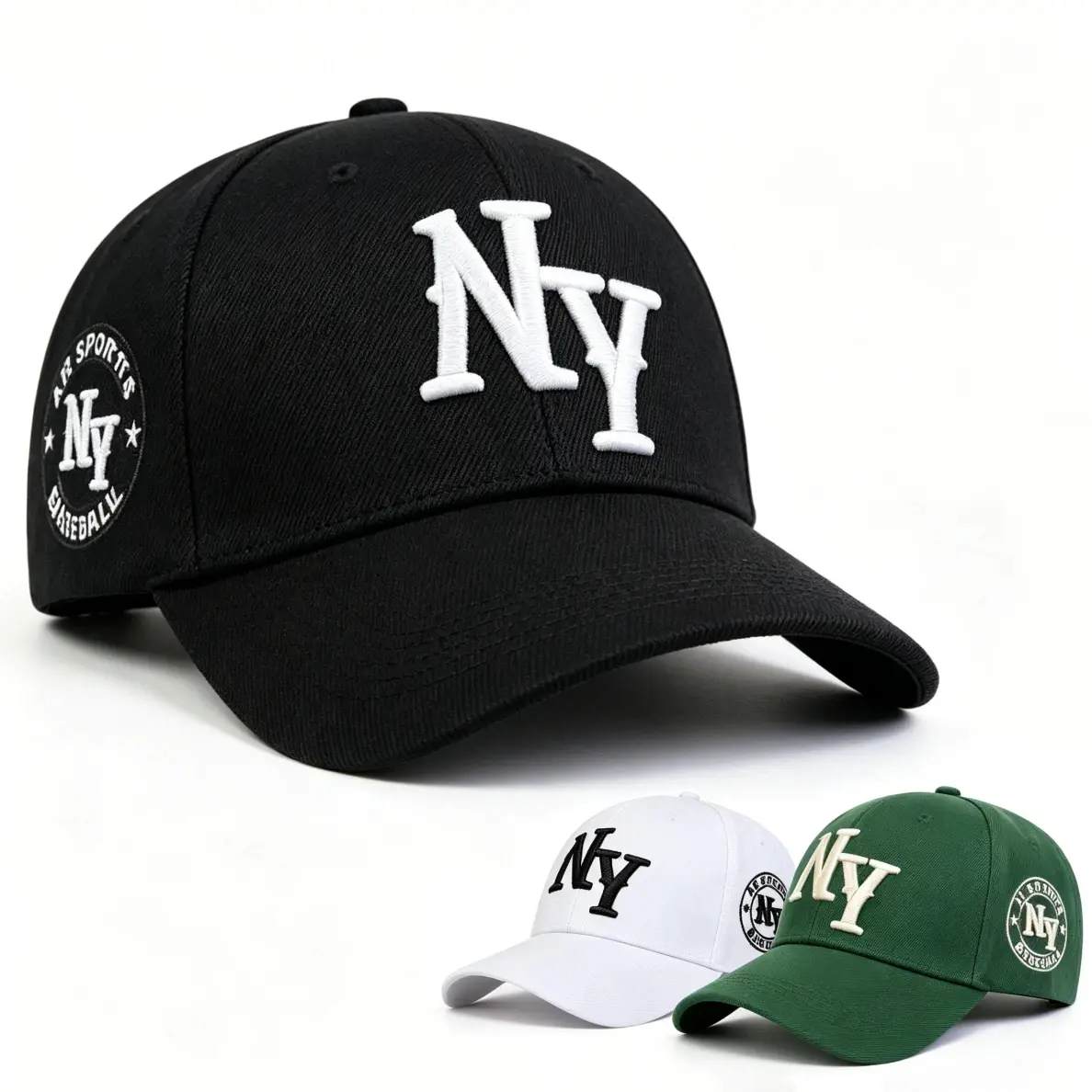 Unisex NY Embroidery Baseball Cap - Curved Brim, Side Circular Patch Logo, Breathable Soft Fabric Dad Hat for Men Women Outdoor Travel Daily Wear