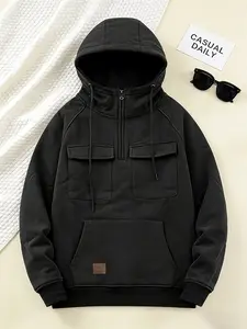 Black Cargo Hoodies For Men Tactical Sweatshirt Quarter ZipCargo Pullover Hoodies Workout Gym Men Fashion OutdoorHoodies, Man sweatshirts, Cargo Hoodies, hooded collar Tops Pocket Long Sleeve Stylish