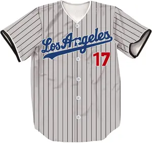 Stripes Baseball Jersey Short Sleeve Button Shirts for Fans