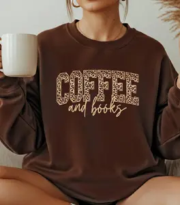 Cheetah Coffee and Books Sweatshirt, Leopard Print Book Lover Crewneck, Cozy Book Club Sweater, Trendy Reader Aesthetic Gift