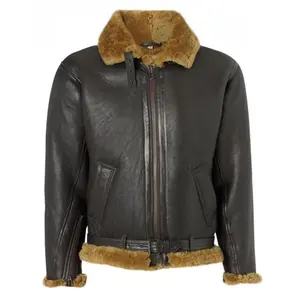 MotorCycleJackets Mens Bomber Brown Sheepskin Flying Jacket
