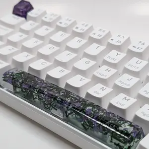 Authentic Resin Artisan Spacebar with Real Green Moss and Purple Flowers for MX Key Switches