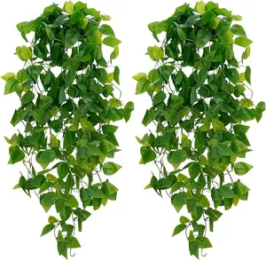 Fake Hanging Plants, 4pcs Artificial Hanging Plant, Faux Pothos Vines Hanging Plant Greenery for Wall Home Living Room Indoor Outdoor Decor (No Baskets)