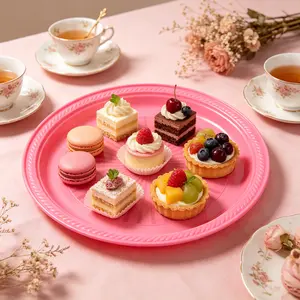 9" 8Pack & 7" 12Pack Pink Plastic Serving Plates, Disposable Reusable Party Trays