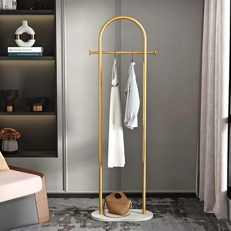 1pc Modern Metal Garment Rack with Marble Base, Heavy Duty Coat Hanger Stand for Bedroom, Clothes Organizer for Bags, Hats, Scarves, Jackets, Clothing Rack, Standing