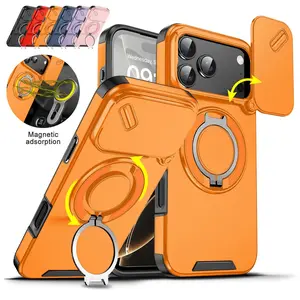 (Case & Nova.) Slide Camera Cover Phone Case with 360 °   Rotating Magnetic Ring Stand, Shockproof Protective Cover for iPhone 17 Pro Max, 16, 15, 14, 13, 12, 11 Lens Protector