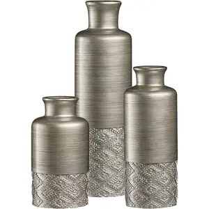Creative Scents Dublin Silver Vases - Set of 3 Vases for Flowers, Decorative Vases, Farmhouse Decor, Premium Décor, Centerpiece Table Decorations for Your Kitchen, Bedroom, Office, Living Room