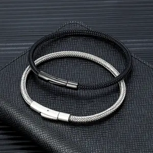 Punk Simple Style Men Jewelry Non-fading Steel Wire Rope Bracelet Classic Cuff Charm Bracelet for Men Male Gifts