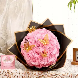 Rose Bouquet, DIY floral bouquet, timeless sparkling faux blue rose bouquet, anniversary, proposal, wedding, 24 roses six golden butterflies (material gift)