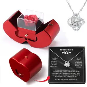 Mother's Day Rose Gift Box with Necklace Preserved Rose Gift with I Love You In 100 Languages Necklace, Cute Gifts Jewelry Storage Box for Girlfriend, Women, Mom, Wife, Gifts Idea On Christmas, Valentine's Day, Birthday, Mother's Day