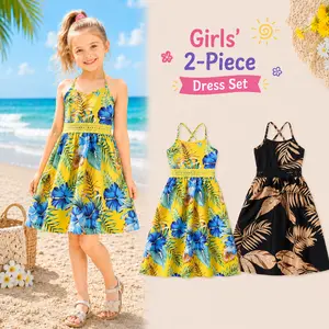 Girls' Toddler 2-Pack Sleeveless Tropical Floral Print Dresses - Kids' Beach Vacation Hawaiian Sundress Clothing Set, Print Dress