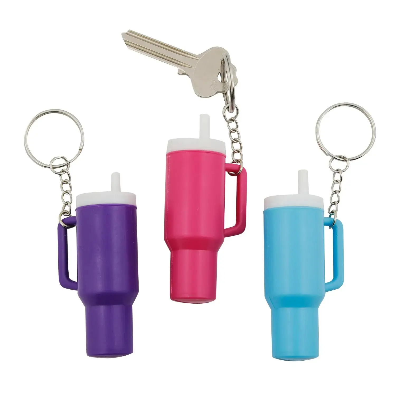 1 1/2" x 3" Bright Color Plastic Tumbler Style Keychains - 12 Pc.