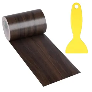 4" X33' Size Realistic  Grain Repair Tape, Self Adhesive  Grain Repair Patch for Tables, Chairs, Doors, Windows, Floors, Furniture Renovation, Handicraft DIY. With Plastic Scraper. Dark Walnut