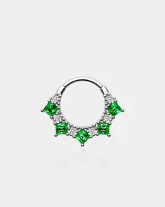 Green Gem & Clear CZ Cluster Clicker Septum Ring