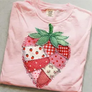 Comfort Colors Patchwork Strawberry T-Shirt, Vintage Quilt Strawberry Tee, Retro Summer Tshirt, Printable Strawberry Art