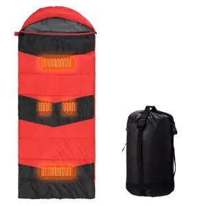 Rectangular Heated Sleeping Bag, Lightweight Sleeping Bag with Multi USB Powered Heating Pads, Waterproof Compact Envelope Sleeping Bag for Backpacking Hiking