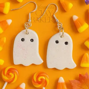 Handmade Glitter Ghost Earrings - Lightweight Polymer Clay Hook Earrings for Halloween & Everyday Wear