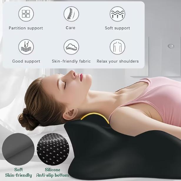 Contoured Support Ergonomic, Memory Foam Wedge Pillow, 27° Angled Support for Waist and Neck, Support Pillow (Black)