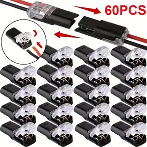 60pcs Quick Splice Wire Connectors, 2-Pin 2-Way Dual-Wire Plug-in Terminals, Copper Contact, No Stripping Required, for AWG 18-22, in Lighting, Car, Home Automation, Durable Reliable Connectors - No Battery or Electronics