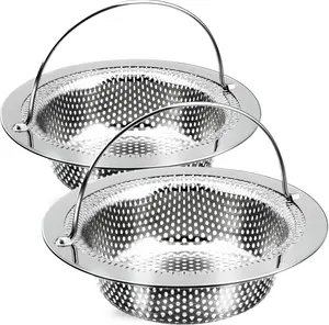 2 Pack Kitchen Sink Drain Strainer with Handle, Stainless Steel Large Kitchen Sink Drain Basket Food Catcher, Outer Diameter 4.5 Inch, Rust Free