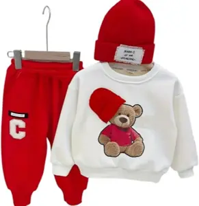 (Without Hat) Fashion New Spring and Autumn Hat Bear Two Piece Set for Boys and Girls Korean Cartoon Children's Clothing