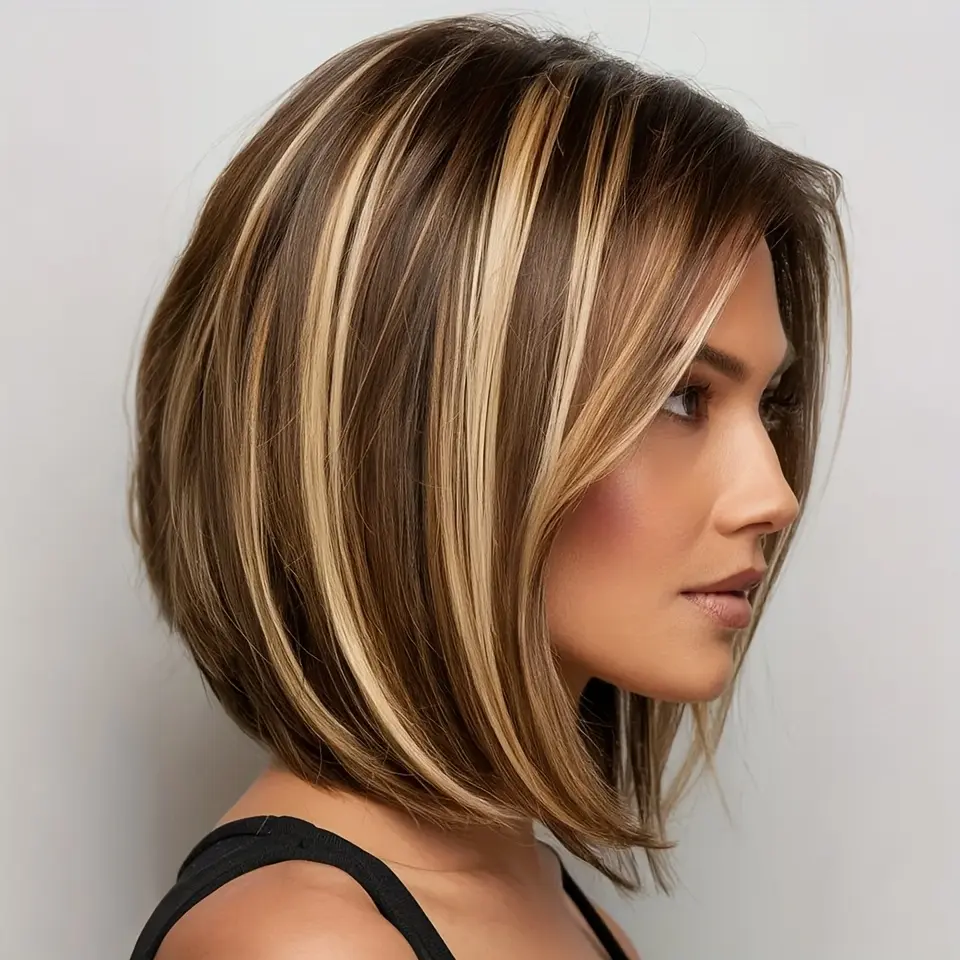 Human Hair Wig for Women Natural Looking Front Lace Density High Volume Beige to Light Brown Ombre Bob Cut Short Hair Wig for Daily Use & Special Events Highlight Ombre P4/27 Straight Bob 4x4 Lace Front Wigs Mixed Color Bob Headband
