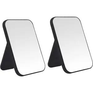 2Pcs Desktop Makeup Mirror, 8-Inch Portable Princess Mirror,Table Desk Wall Hanging Dual-Purpose Square Mirror Black