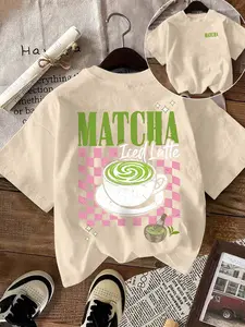 Unisex Short-Sleeve Tee With Matcha Iced Latte Art, Soft Loose Fit, For Students and Fashion Lovers in Daily Casual Scenes