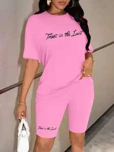 Personalized print pattern Women's Summer Casual 2-Piece Leisure Sports Set, Stylish Print Comfortable for Daily Wear, Trendy Ladies Fashion Must-Have