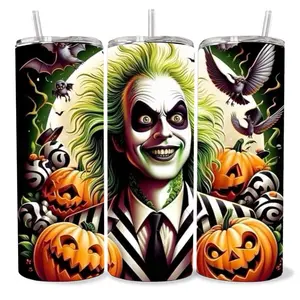 Beetlejuice 20 oz Tumbler - BPA Free, Stainless Steel, Leak Proof, Clear Lid, Includes Straw