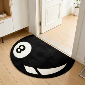 Trendy black 8 billiards style living room sofa area special-shaped carpet American retro billiards entrance door thickened carpet simple black and white No. 8 billiards bedroom bedside plush carpet home washable bathroom door non-slip floor mat