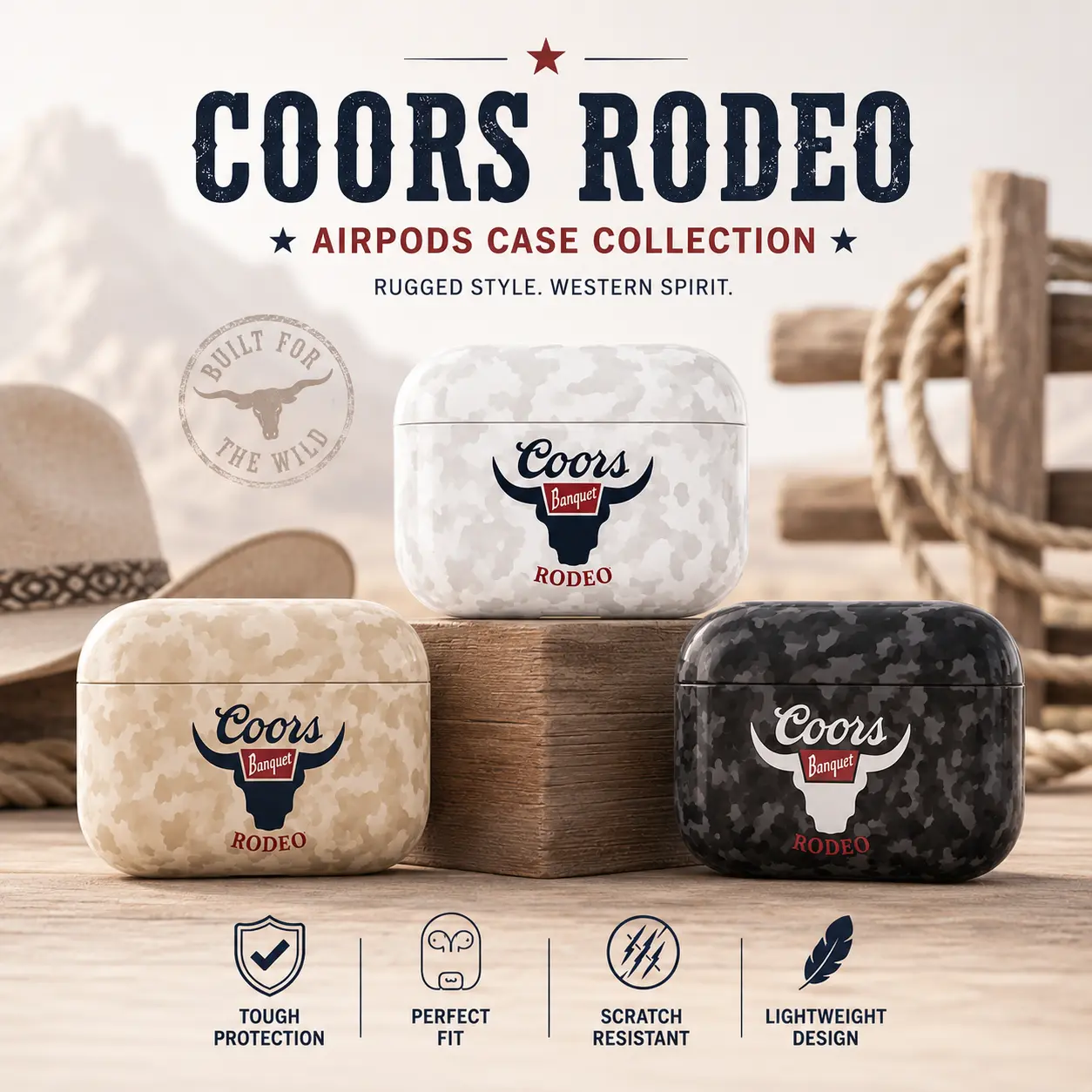 Banquet Beer Rodeo AirPods Case - Retro Western Cowboy Vintage Graphic Protective Cover for AirPods Pro 2 1 3 4
