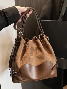 Lazy style multifunctional frosted backpack, fashionable and trendy pleated one-shoulder bucket bag, textured and versatile one-shoulder and double-shoulder backpack, suitable for daily commuting, matching and other scenarios.