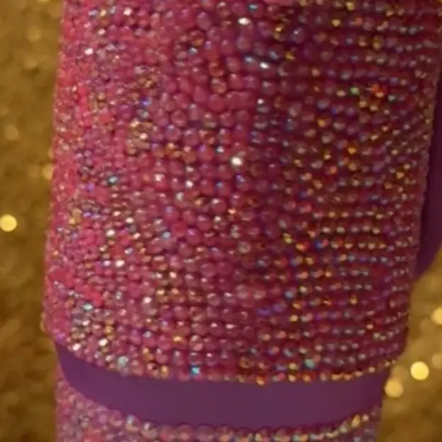 Purple Love Cup Drinkware - Sparkly Rhinestones Tumbler with Purple Base Clear Lid & Matching Straw Decorative Drinkware