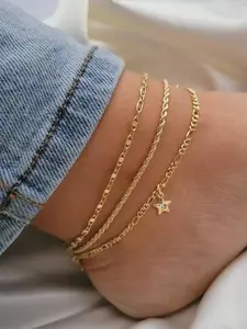 Women's Elegant Star Decor Chain Anklet, 3pcs 2024 New Dainty Jewelry for Daily Clothing Decor, Party, Chic All-match Trendy Jewelry As Gift for Girlfriend & Boyfriend, Fashionable Jewelry Accessories, Trendy Jewellery Accessories