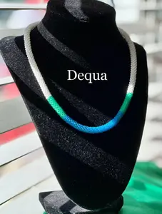 Coastal Breeze Hand-Crocheted Beaded Necklace in Blue, Green, and White