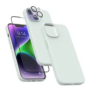 MXX Silicone Case for iPhone 14 Plus,Screen Protector,Camera Lens Protector Cover Soft Anti-Scratch Microfiber Lining,Liquid Gel Finish Coating Fullbody Protection 6.7" 2022 (Pewter)