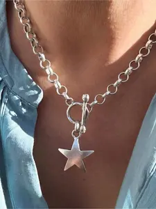 1PC Minimalism Casual Hip-hop Vintage Unique Silvery Star Charms Necklace Jewelry Daily Vacation Music Festival Couple's Gift Suitable for Both Men and Women