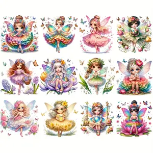 Dorsbaby 12-Piece Spring Fairy Iron-On Transfer Stickers, Vibrant PU Handcraft Decals for DIY T-Shirts Hoodies Bags Hats, Durable & Stylish Design