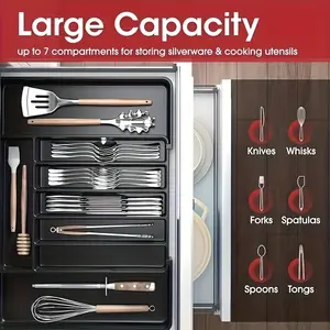 Extra Large Expandable Kitchen Drawer Organizer, 8-Compartment Adjustable Cutlery Tray, Ideal for Storing Utensils