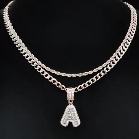 Rhinestone Letter Pendant & Cuban Link Chain Necklace, Decorative Shining Necklace, Fashion Jewelry for Party, Daily Clothing Decor, Trendy All-match & Exquisite Jewelry for Birthday Gift
