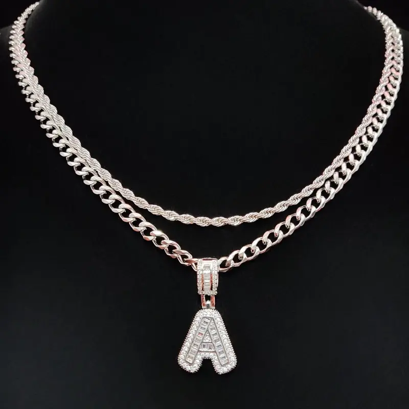 Rhinestone Letter Pendant & Cuban Link Chain Necklace, Decorative Shining Necklace, Fashion Jewelry for Party, Daily Clothing Decor, Trendy All-match & Exquisite Jewelry for Birthday Gift