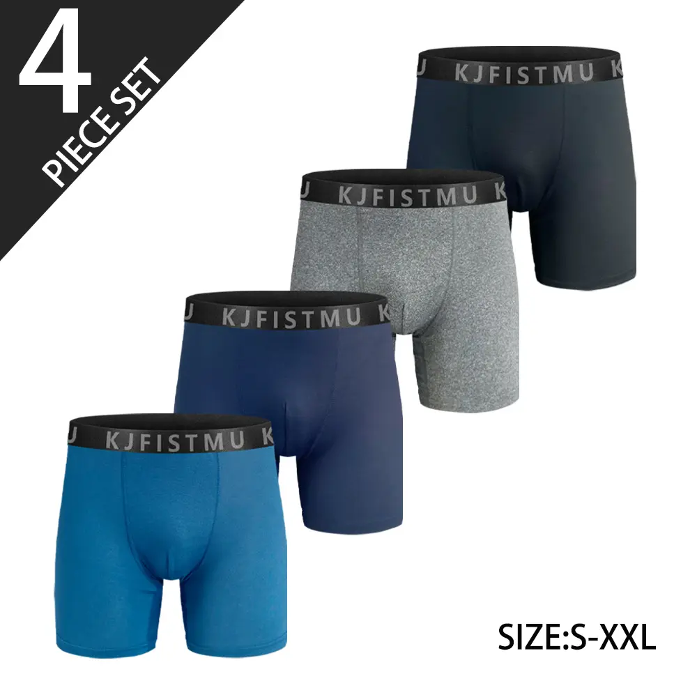 KJFISTMU Men's four-Corner Underwear 4-piece Set - Solid color mid-waist soft, no restrictions, breathable and sweats, classic style, main product for holiday gift wardrobes