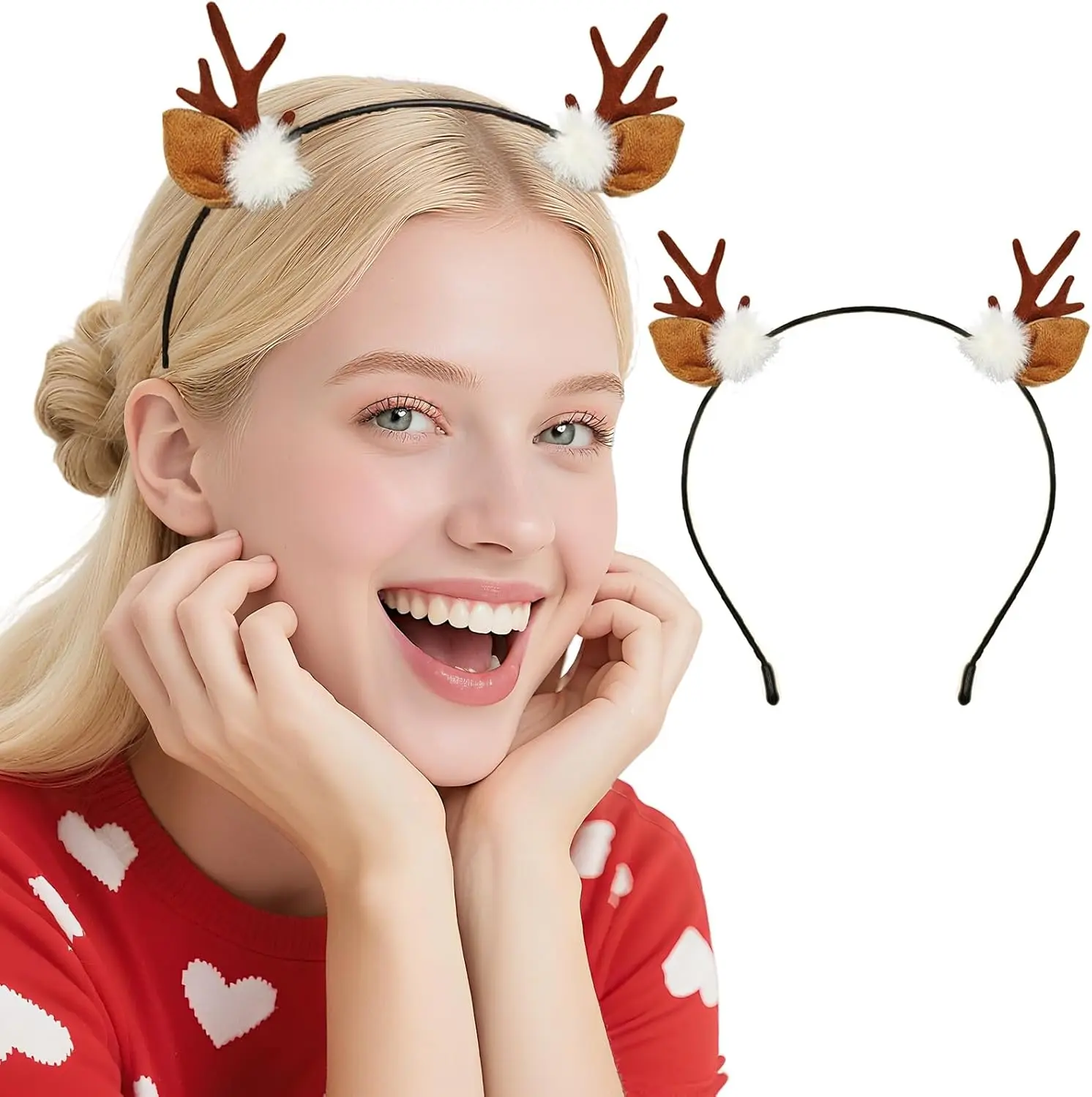 Reindeer Antler Fawn Horn Ears Headband for Christmas Halloween Women Costume Hair Accessories