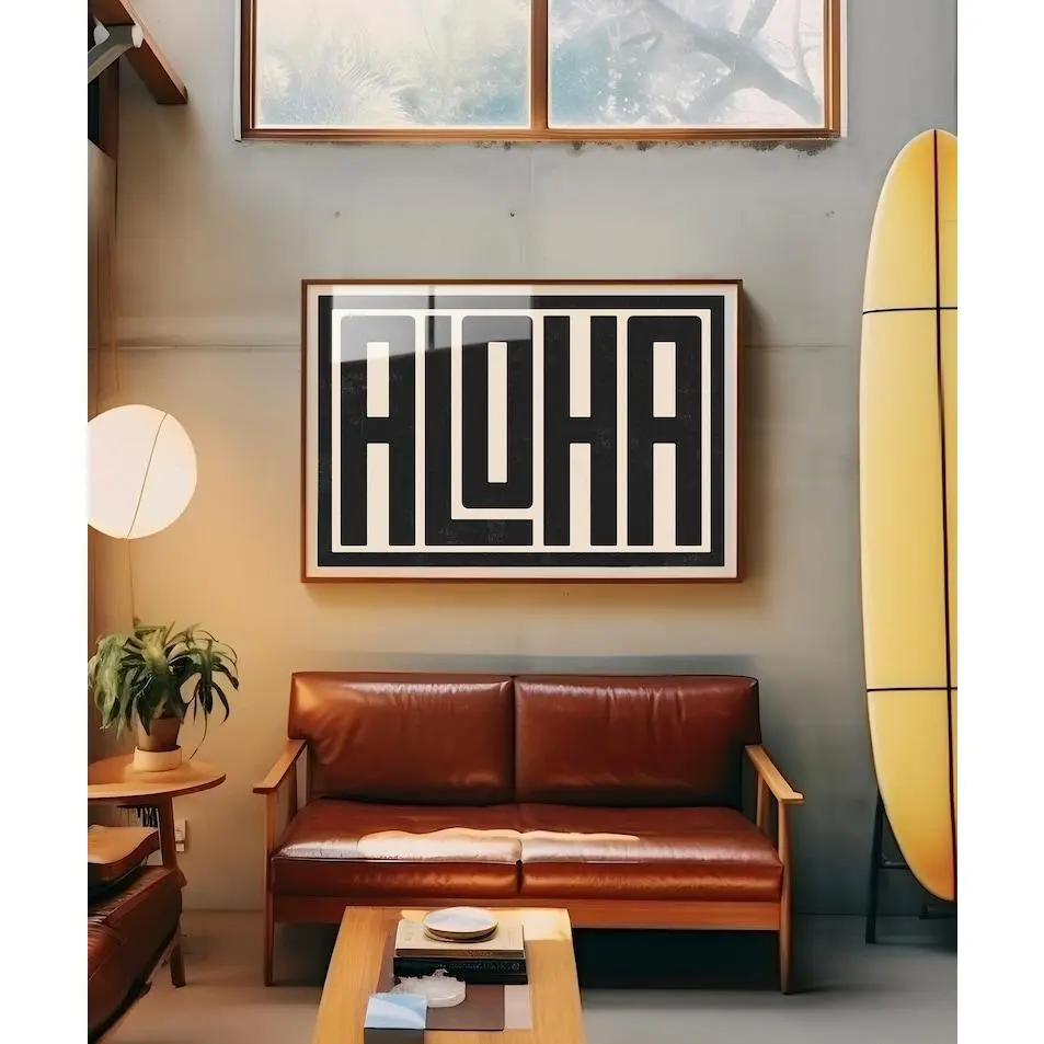 [UNFRAMED POSTER] Aloha Typography Art Print Black, Coastal Wall Art, Beach Decor, Tropical Poster, Beach House, Surfer Art, Large Format Art, Hawaii Cali Decoration Gift Glossy Ornaments_1