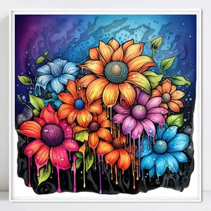 Flower Pattern Diamond Arts Colorful Painting Kit without Frame, 5D Floral Diamond Decorative Painting Kit, DIY Wall Art Decorations