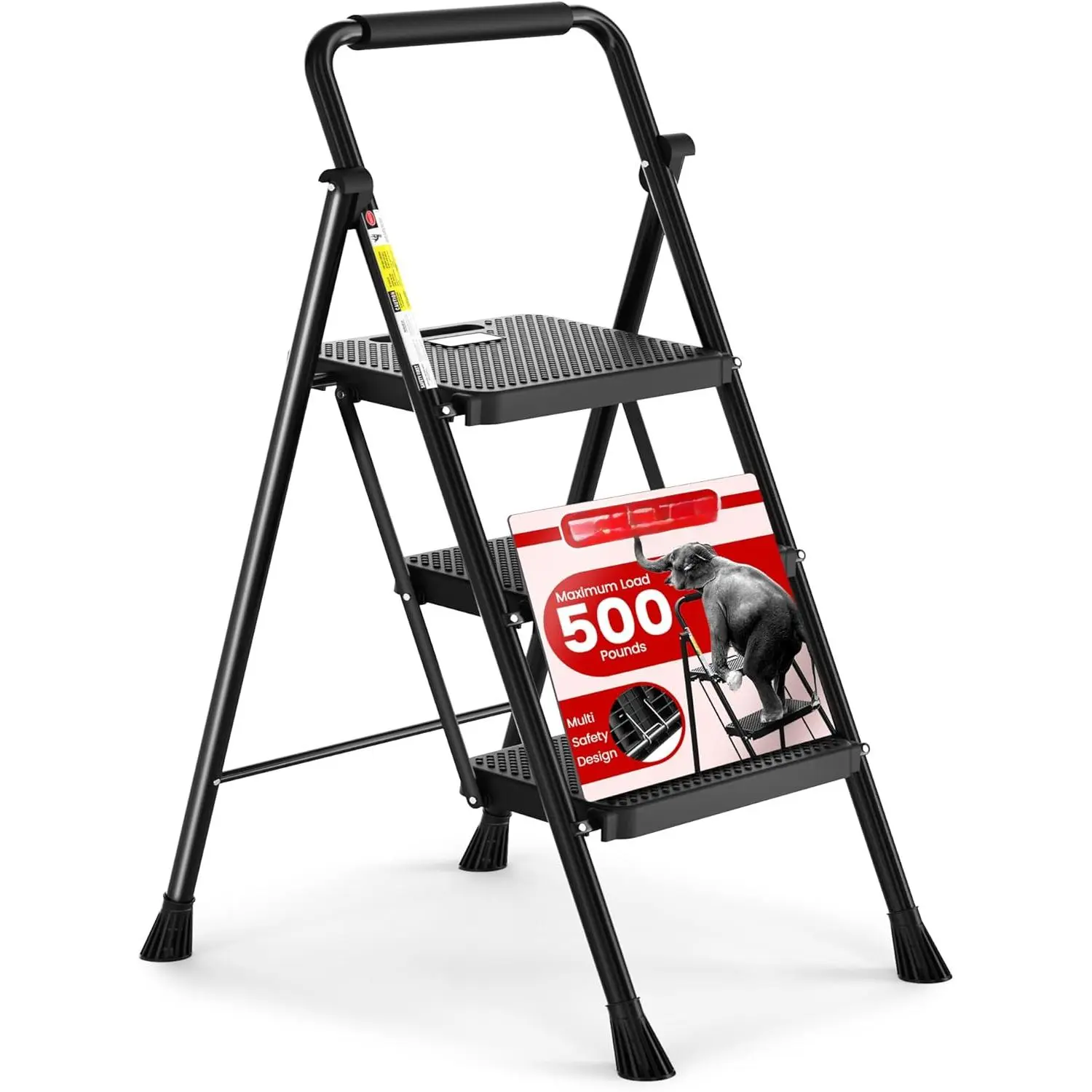 Folding step stool, with wide non-slip steps, sturdy steel ladder, convenient handrails, lightweight and portable steel step stool