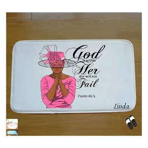 Personalized Prayer Mat-"GOD IS WITHIN HER" uniquely PERSONALIZED with your Name | Non-slip | Anti-skid | Indoor | Prayer Room | Bedside | Christian Gift