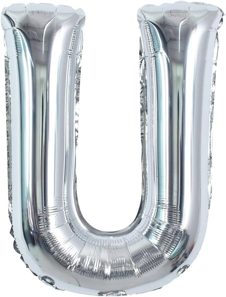 40 Inch Large Silver Letter U Helium Foil Mylar Balloon for 2026 New Year Eve Graduation Wedding Baby Shower Birthday Party Anniversary Supplies Decorations